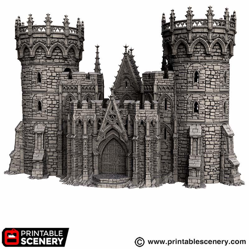 Gothic Gatehouse Terrain, 32mm Dark Fantasy Fortress Entrance, Modular Castle Towers, Tabletop Scenery