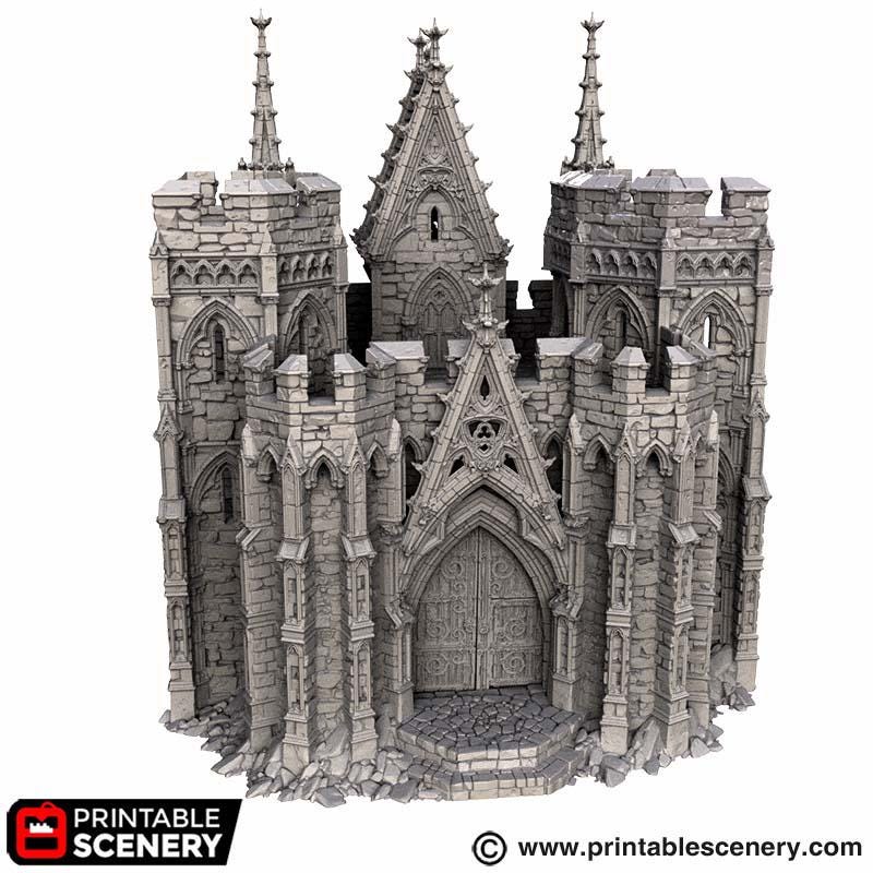 Gothic Gatehouse Terrain, 32mm Dark Fantasy Fortress Entrance, Modular Castle Towers, Tabletop Scenery