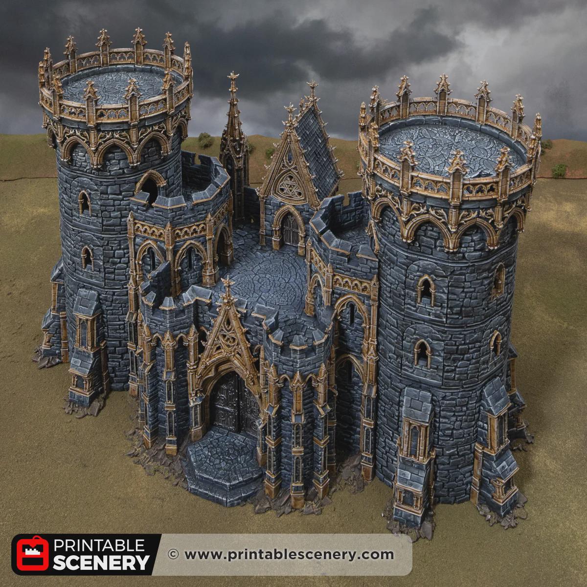 Gothic Gatehouse Terrain, 32mm Dark Fantasy Fortress Entrance, Modular Castle Towers, Tabletop Scenery