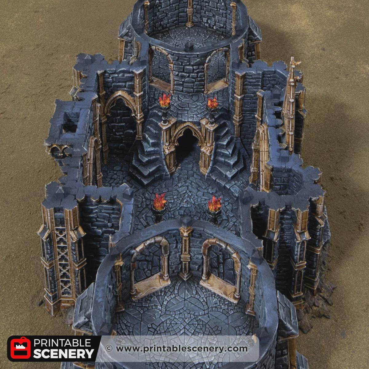 Gothic Gatehouse Terrain, 32mm Dark Fantasy Fortress Entrance, Modular Castle Towers, Tabletop Scenery