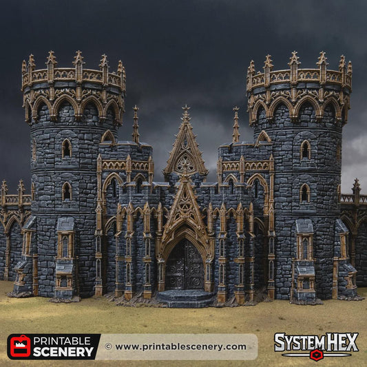 Gothic Gatehouse Terrain, 32mm Dark Fantasy Fortress Entrance, Modular Castle Towers, Tabletop Scenery