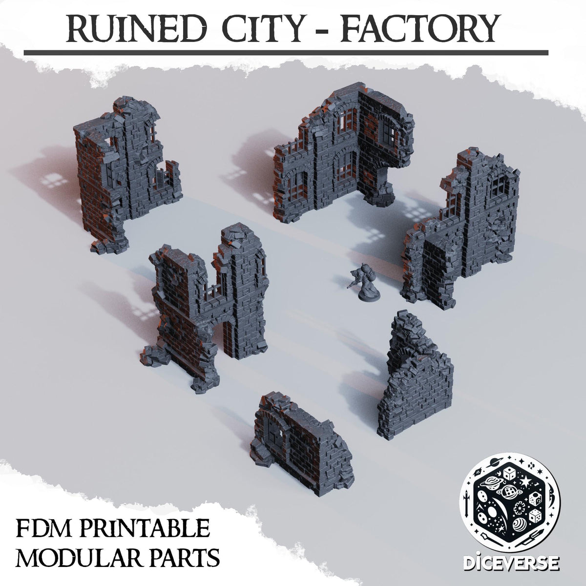 Ruined Factory Terrain Set, 32mm Modular City Ruins, Industrial Battlefield Building, Line of Sight Blocking Tabletop Scenery