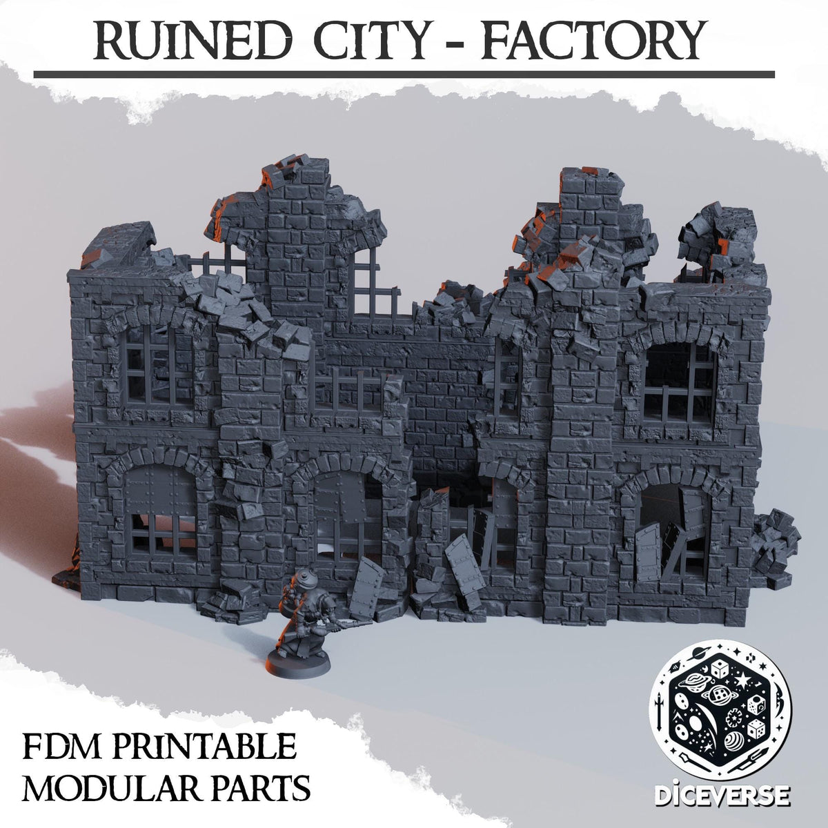 Ruined Factory Terrain Set, 32mm Modular City Ruins, Industrial Battlefield Building, Line of Sight Blocking Tabletop Scenery