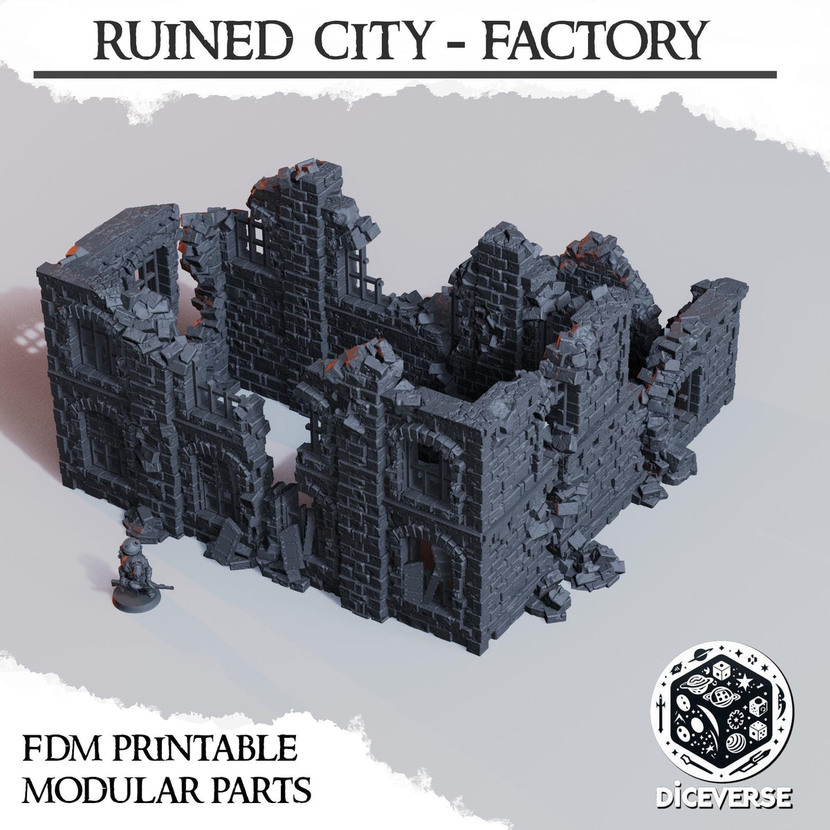 Ruined Factory Terrain Set, 32mm Modular City Ruins, Industrial Battlefield Building, Line of Sight Blocking Tabletop Scenery