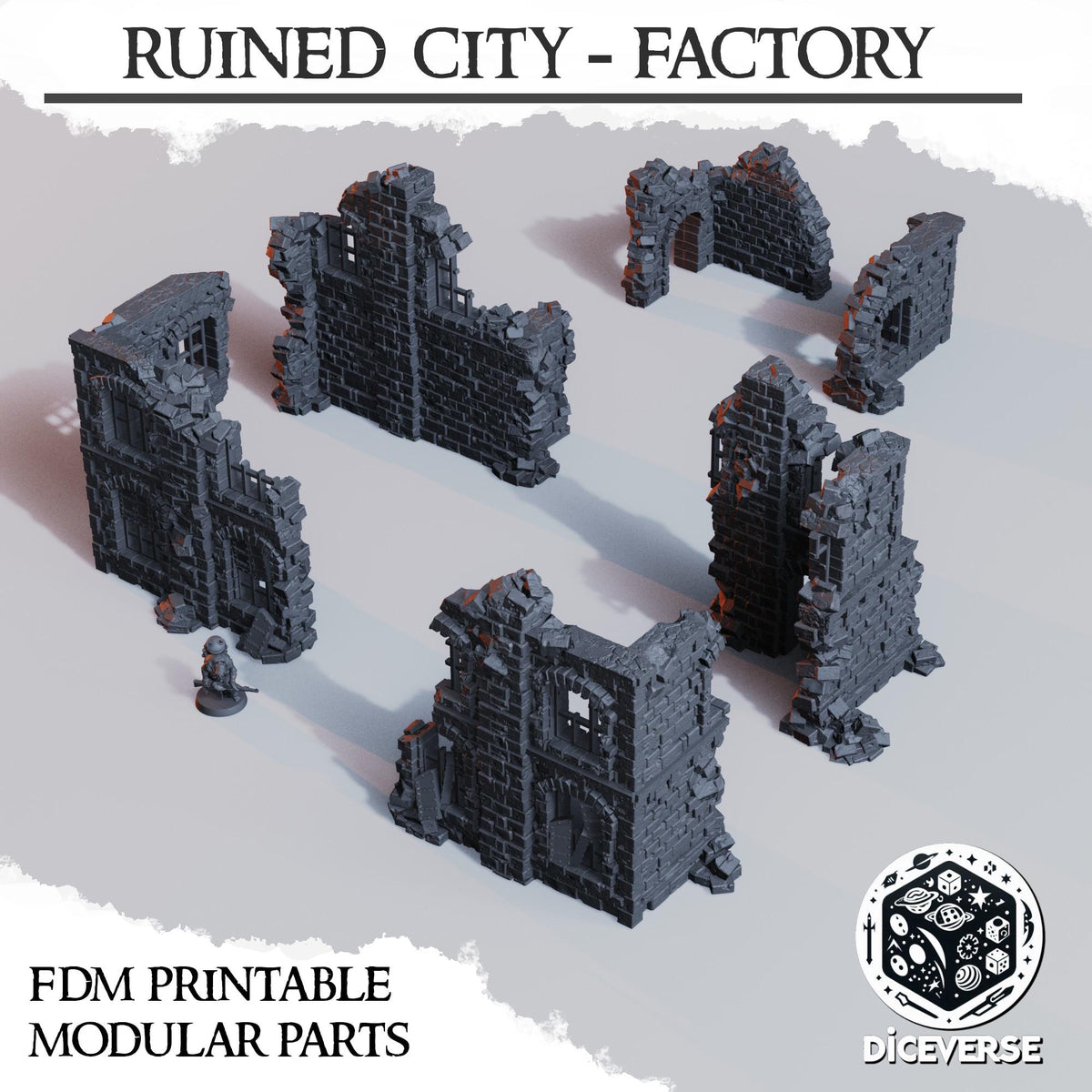 Ruined Factory Terrain Set, 32mm Modular City Ruins, Industrial Battlefield Building, Line of Sight Blocking Tabletop Scenery