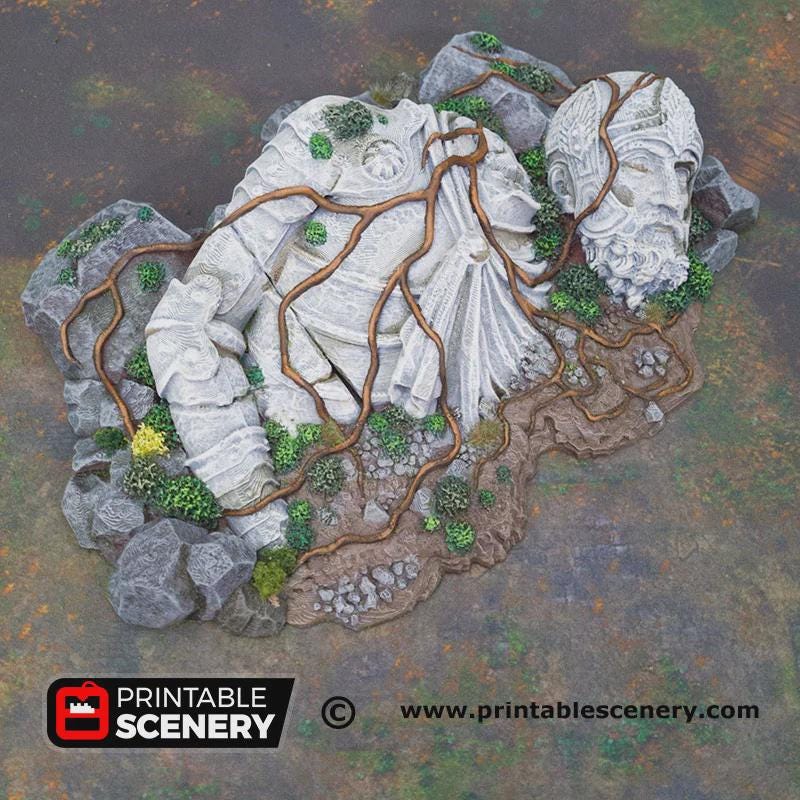 Giant Statue Ruins Scatter Terrain | Fallen God Monument Tabletop Scenery | Fantasy Wargaming Objective Marker | 3D Printed