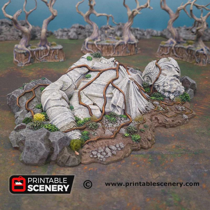 Giant Statue Ruins Scatter Terrain | Fallen God Monument Tabletop Scenery | Fantasy Wargaming Objective Marker | 3D Printed