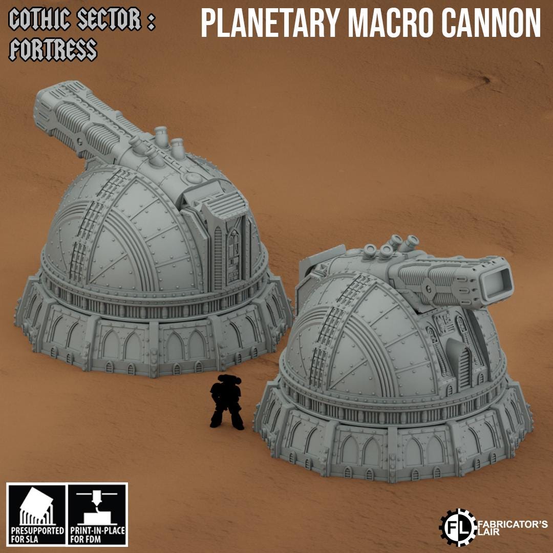 Planetary Defense Cannon Terrain | Gothic Sci Fi Bunker for 28mm 32mm Wargaming | 3D Printed Grimdark Tabletop Scenery | Fabricator's Lair