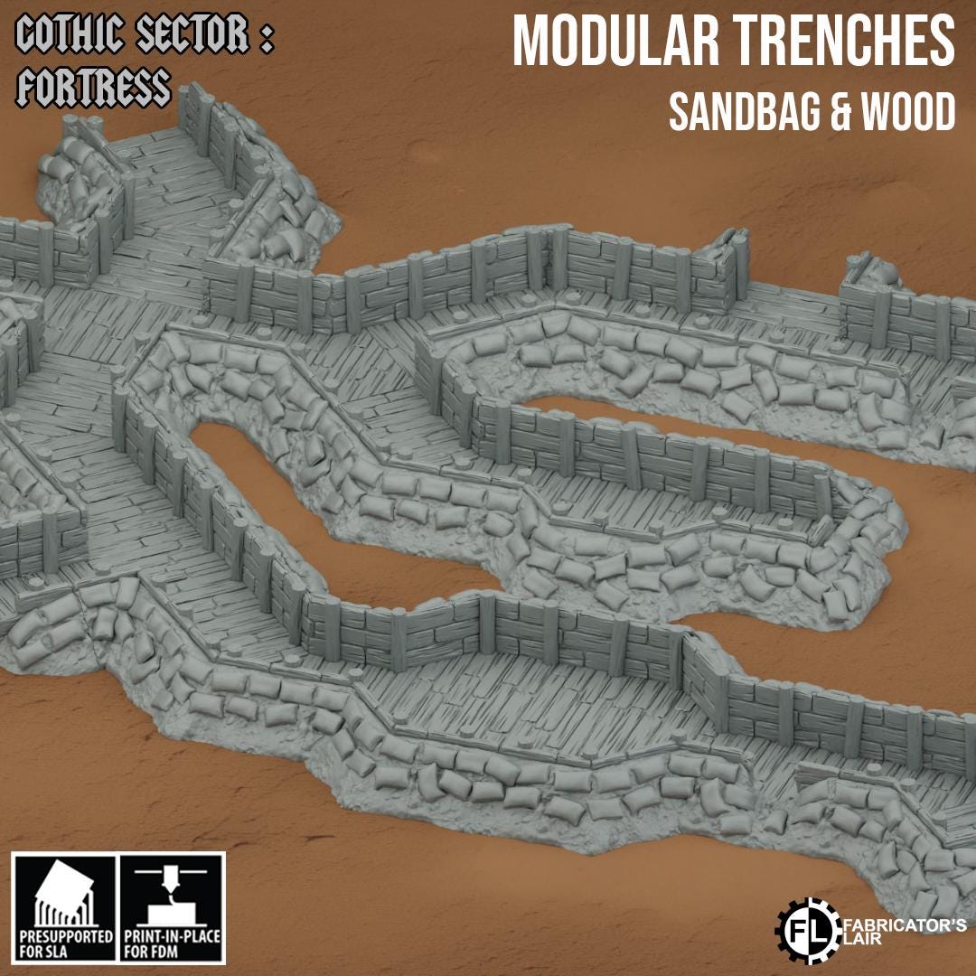 Modular Trench Terrain Set, 32mm Resin Fortified Walls, Sci Fi Battlefield Scenery, Defensive Barricade System