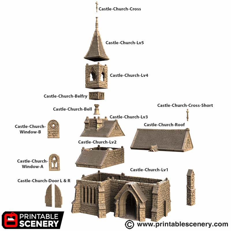Medieval Castle Church Terrain, 32mm Fantasy Cathedral, Multi Level Tabletop Building, Playable Interior Gothic Scenery