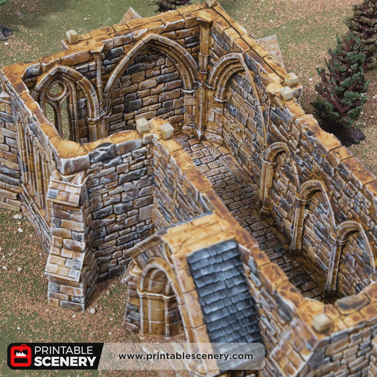 Medieval Castle Church Terrain, 32mm Fantasy Cathedral, Multi Level Tabletop Building, Playable Interior Gothic Scenery