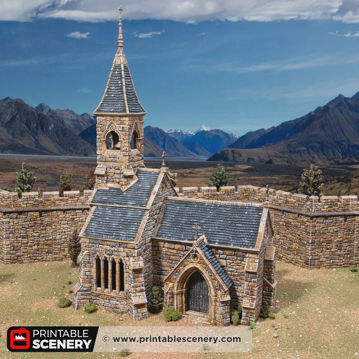 Medieval Castle Church Terrain, 32mm Fantasy Cathedral, Multi Level Tabletop Building, Playable Interior Gothic Scenery