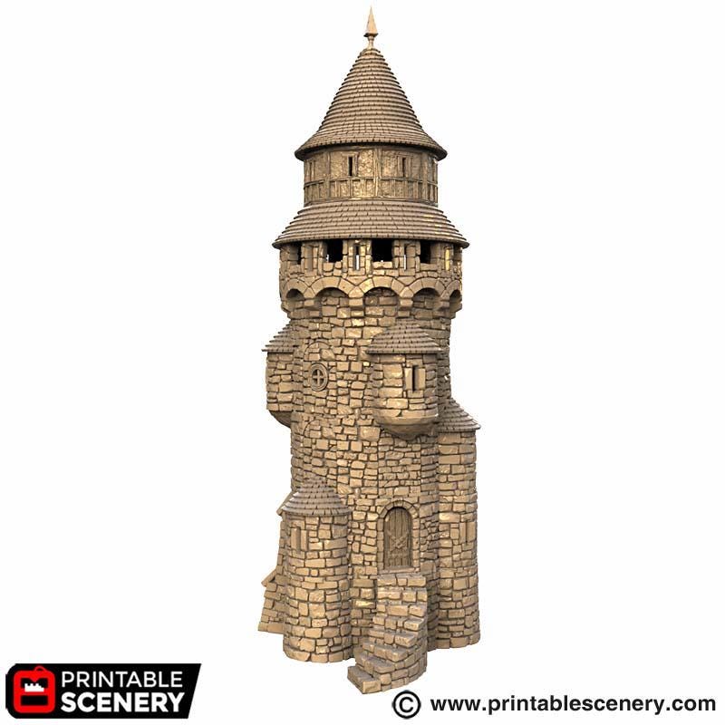 Medieval Round Tower Terrain, 32mm Fantasy Castle Keep, Multi Level Tabletop Building, Fortified Fortress Scenery