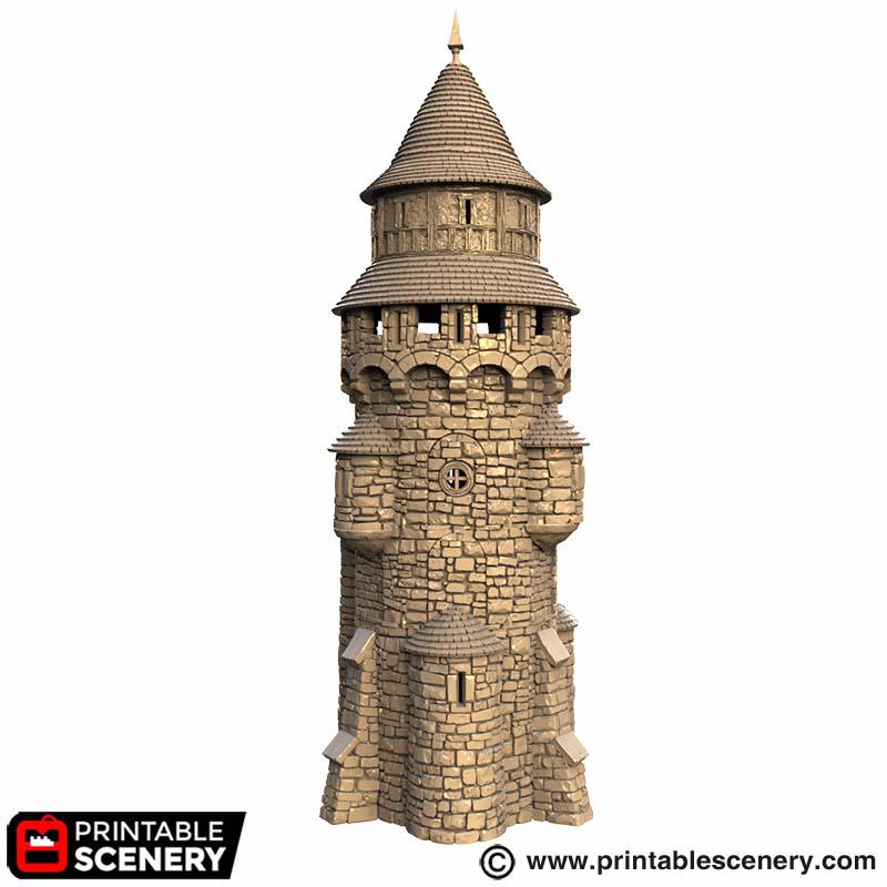 Medieval Round Tower Terrain, 32mm Fantasy Castle Keep, Multi Level Tabletop Building, Fortified Fortress Scenery