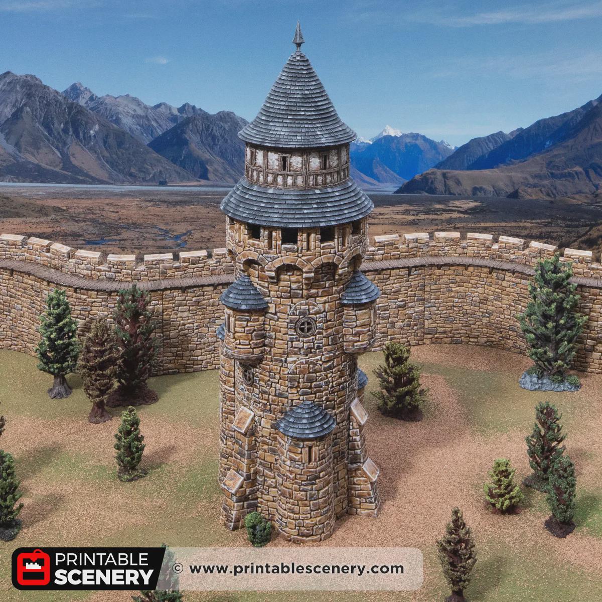 Medieval Round Tower Terrain, 32mm Fantasy Castle Keep, Multi Level Tabletop Building, Fortified Fortress Scenery