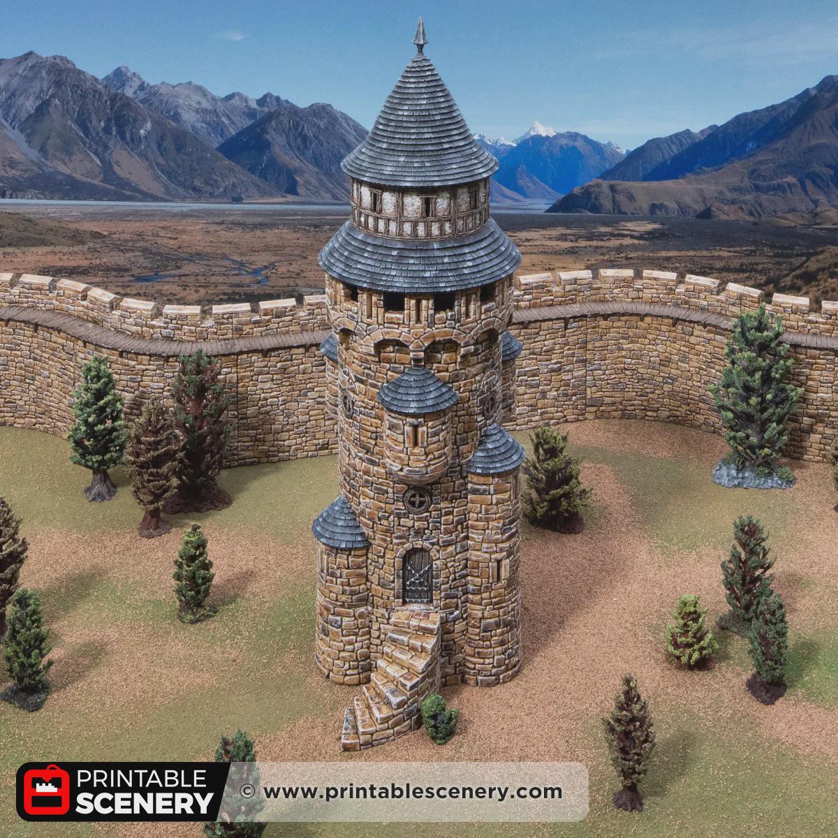 Medieval Round Tower Terrain, 32mm Fantasy Castle Keep, Multi Level Tabletop Building, Fortified Fortress Scenery