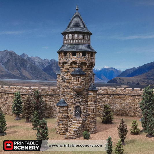 Medieval Round Tower Terrain, 32mm Fantasy Castle Keep, Multi Level Tabletop Building, Fortified Fortress Scenery
