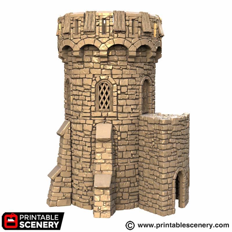 Medieval Count’s Tower Terrain, 32mm Fantasy Castle Keep, Modular Round Fortress, Multi Level Tabletop Building