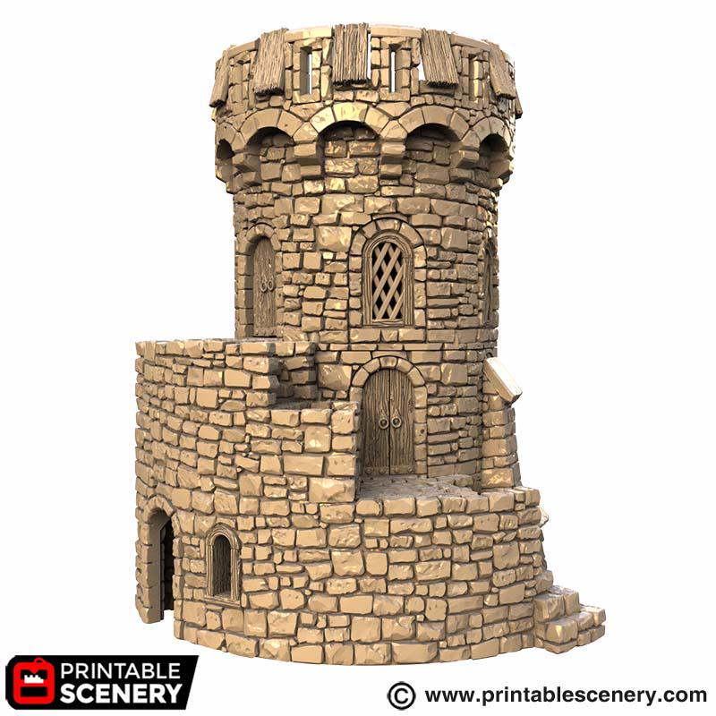 Medieval Count’s Tower Terrain, 32mm Fantasy Castle Keep, Modular Round Fortress, Multi Level Tabletop Building