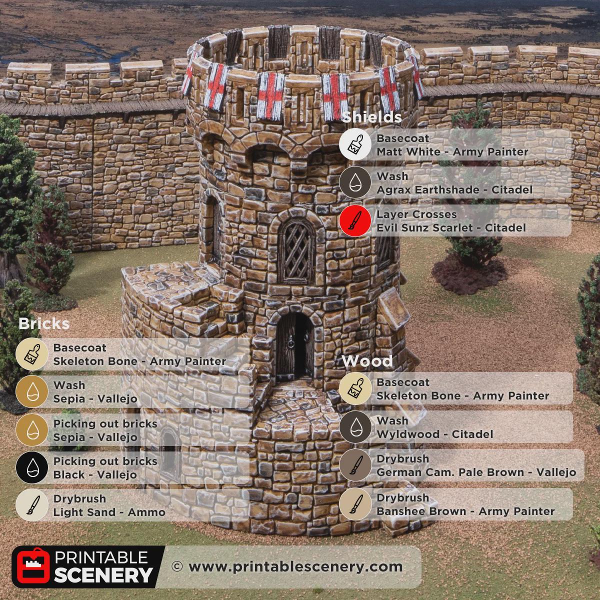 Medieval Count’s Tower Terrain, 32mm Fantasy Castle Keep, Modular Round Fortress, Multi Level Tabletop Building