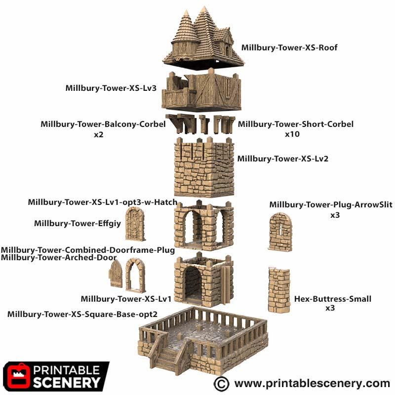 Medieval Watchtower Terrain, 32mm Fantasy Guard Tower, Stone and Timber Castle Scenery, Tabletop Building