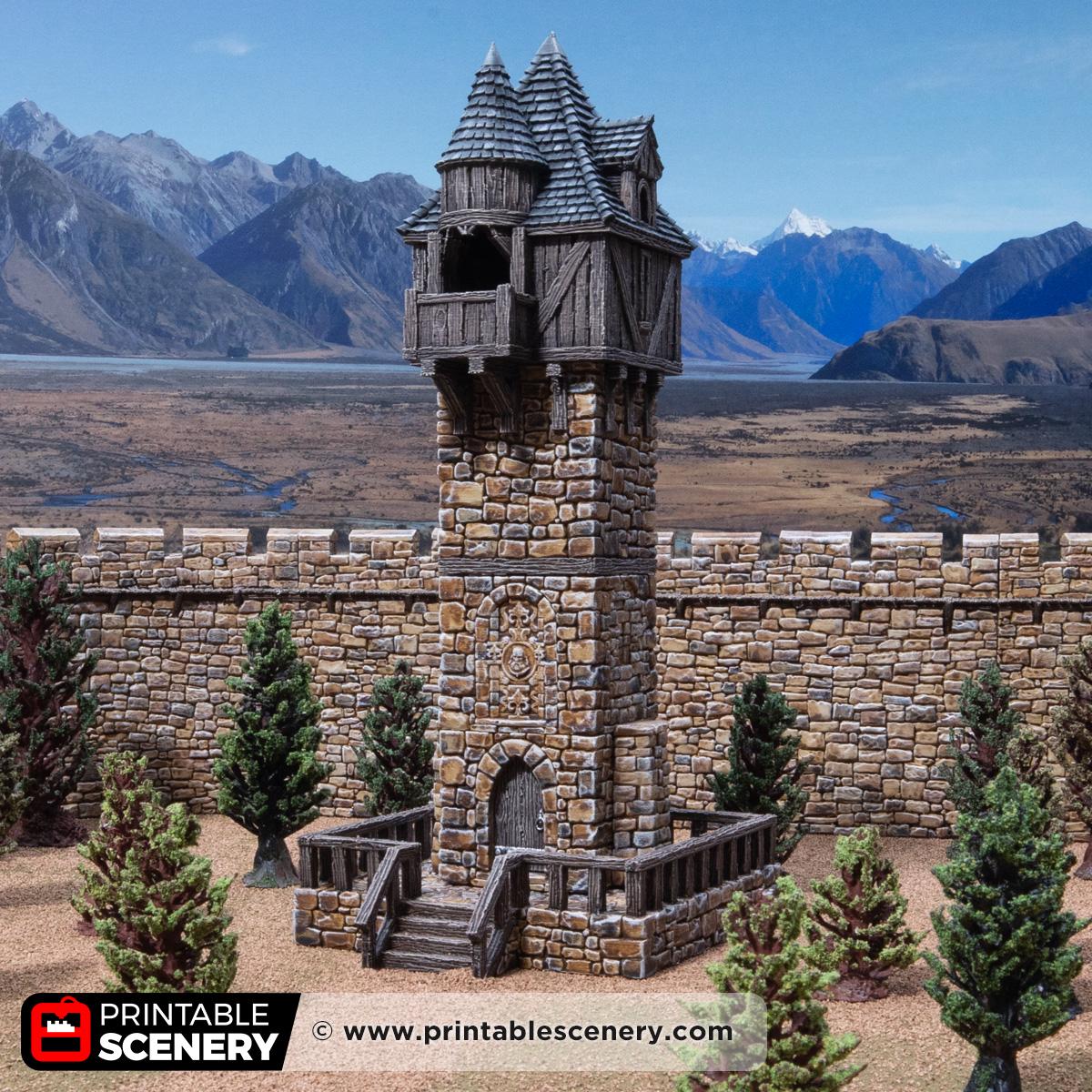 Medieval Watchtower Terrain, 32mm Fantasy Guard Tower, Stone and Timber Castle Scenery, Tabletop Building