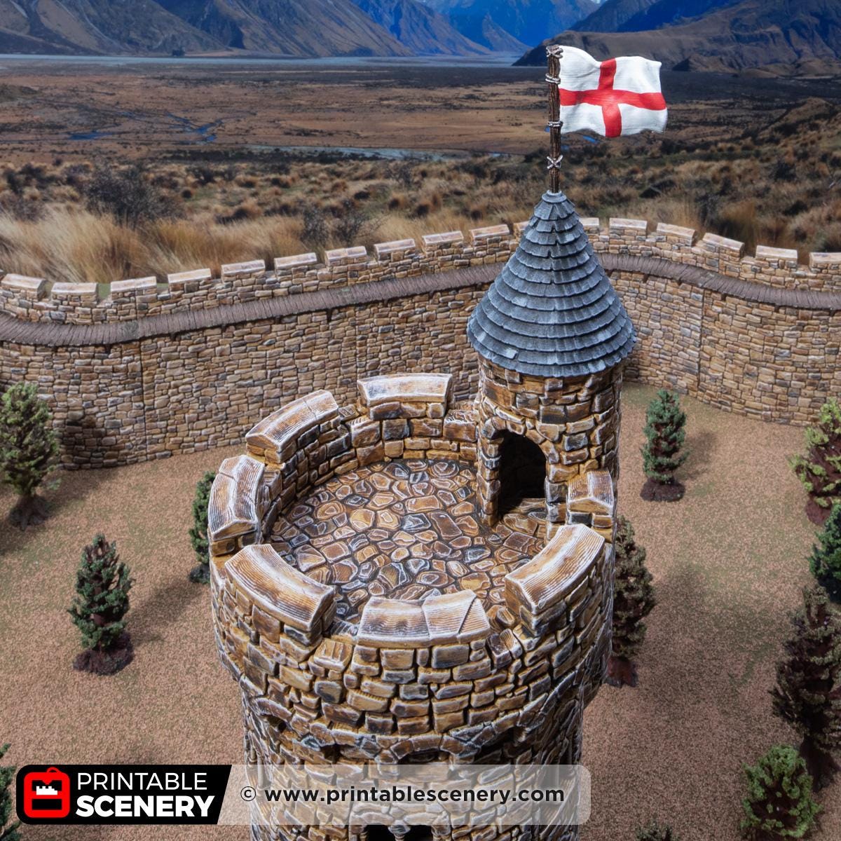 Medieval Round Bastion Tower Terrain, 32mm Fantasy Castle Keep, Modular Battlement Building, Tabletop Scenery