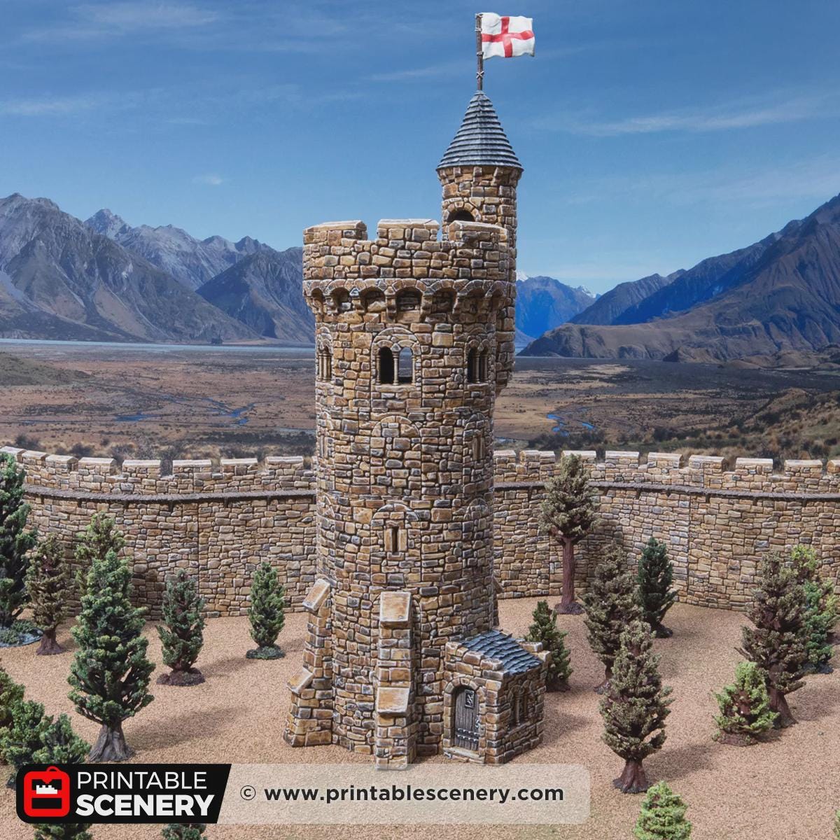 Medieval Round Bastion Tower Terrain, 32mm Fantasy Castle Keep, Modular Battlement Building, Tabletop Scenery