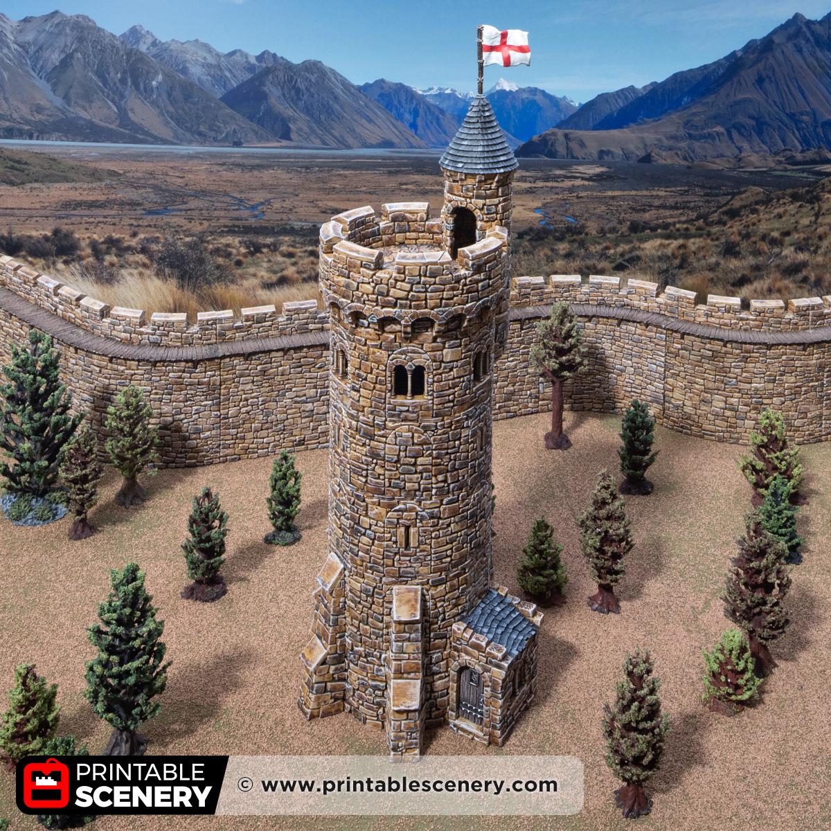 Medieval Round Bastion Tower Terrain, 32mm Fantasy Castle Keep, Modular Battlement Building, Tabletop Scenery