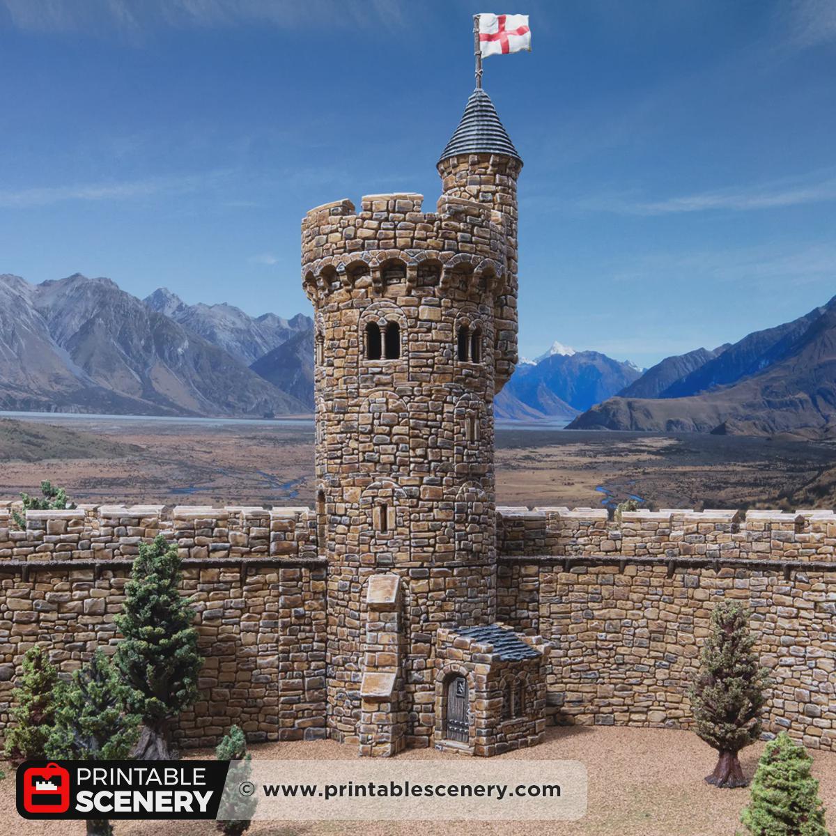 Medieval Round Bastion Tower Terrain, 32mm Fantasy Castle Keep, Modular Battlement Building, Tabletop Scenery