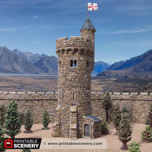 Medieval Round Bastion Tower Terrain, 32mm Fantasy Castle Keep, Modular Battlement Building, Tabletop Scenery