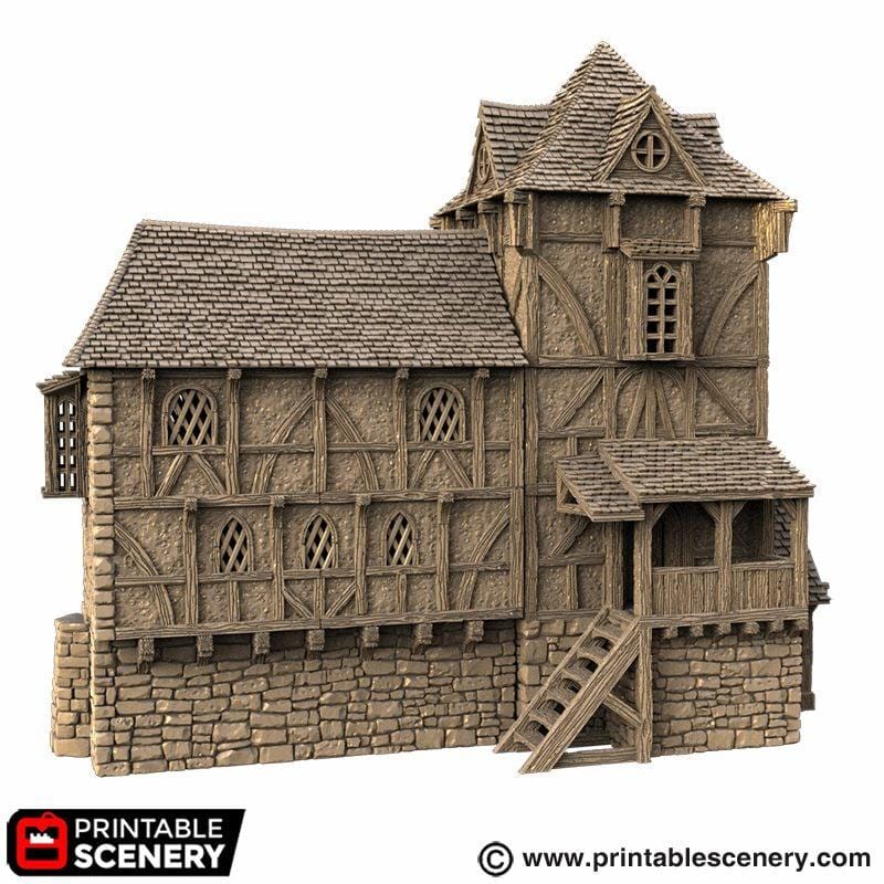 Medieval Wattle and Daub House, 32mm Fantasy Castle Living Quarters, Multi Level Tabletop Building, Modular Village Terrain