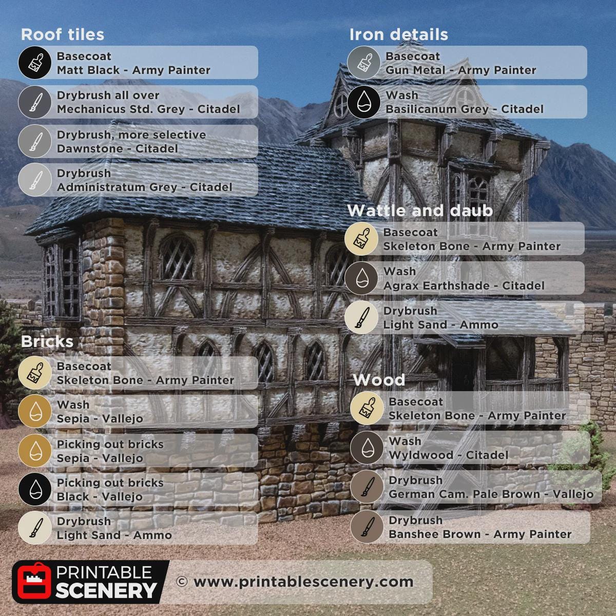 Medieval Wattle and Daub House, 32mm Fantasy Castle Living Quarters, Multi Level Tabletop Building, Modular Village Terrain