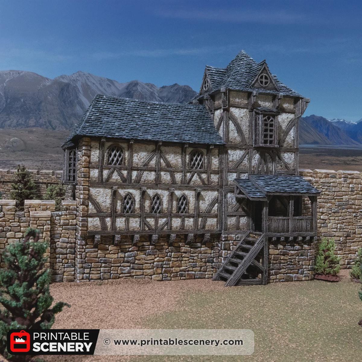Medieval Wattle and Daub House, 32mm Fantasy Castle Living Quarters, Multi Level Tabletop Building, Modular Village Terrain