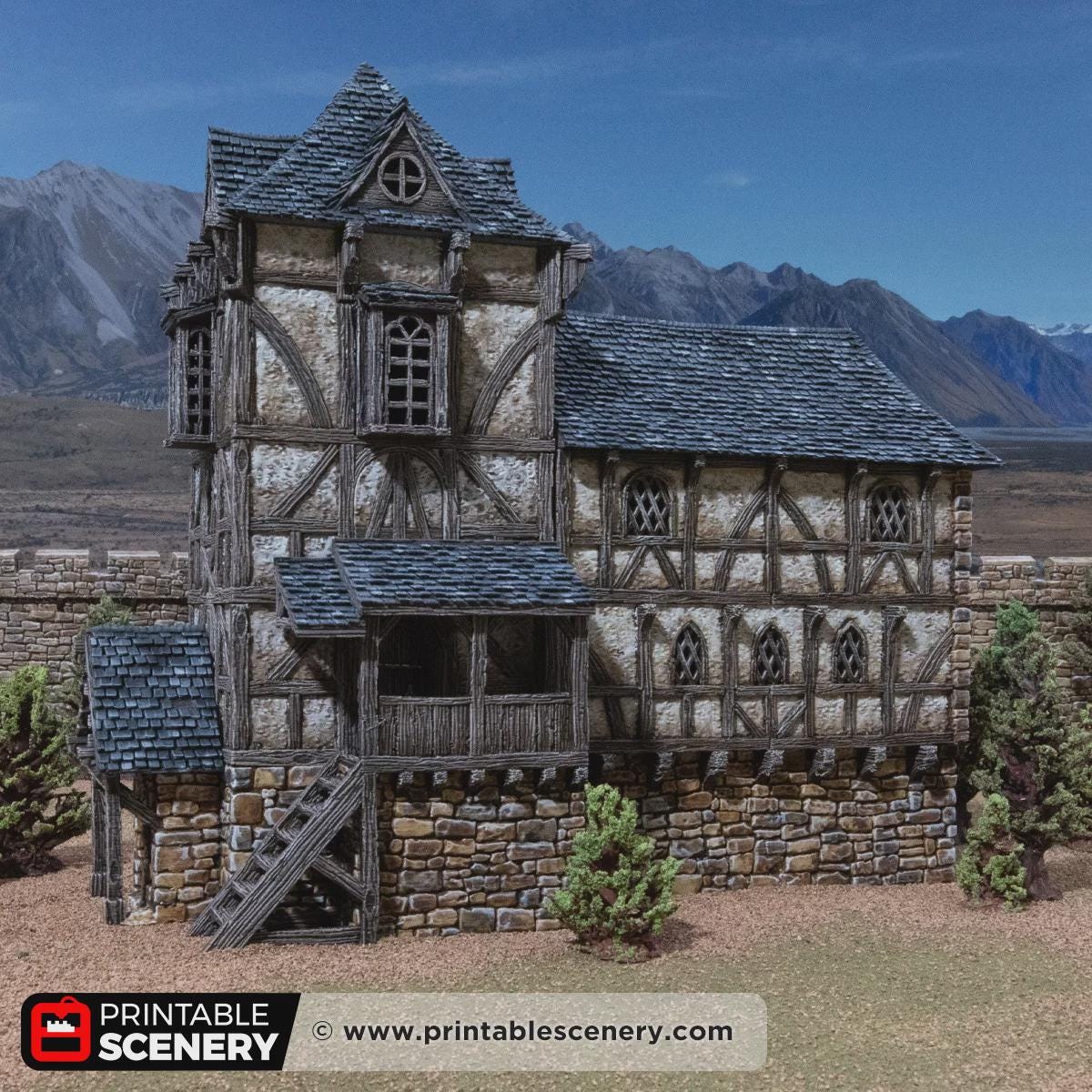 Medieval Wattle and Daub House, 32mm Fantasy Castle Living Quarters, Multi Level Tabletop Building, Modular Village Terrain