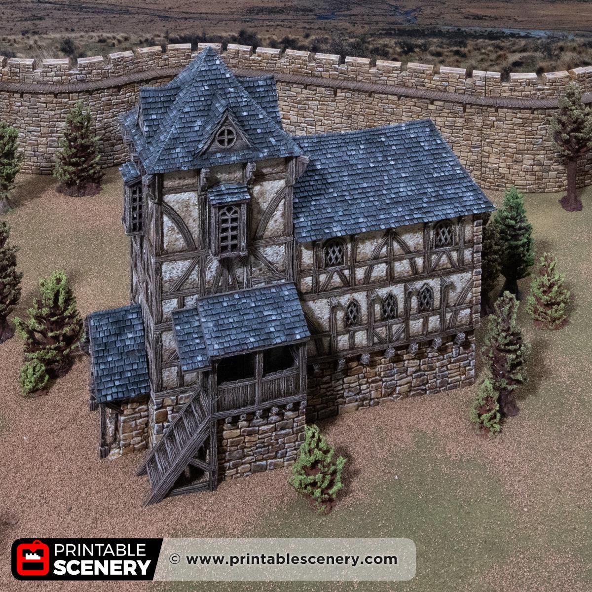Medieval Wattle and Daub House, 32mm Fantasy Castle Living Quarters, Multi Level Tabletop Building, Modular Village Terrain
