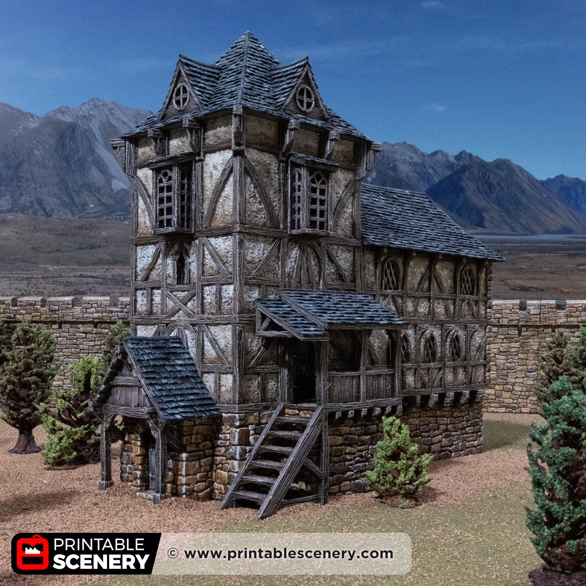 Medieval Wattle and Daub House, 32mm Fantasy Castle Living Quarters, Multi Level Tabletop Building, Modular Village Terrain