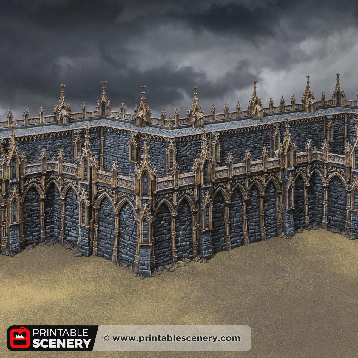 Gothic Angular Wall Terrain, 32mm Modular Castle Fortifications, Dark Fantasy Fortress Scenery, Tabletop Defense Set