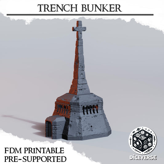 Trench Warfare Bunker Terrain, 32mm Fortified Battlefield Building, Removable Roof, Playable Interior, Grimdark Scenery
