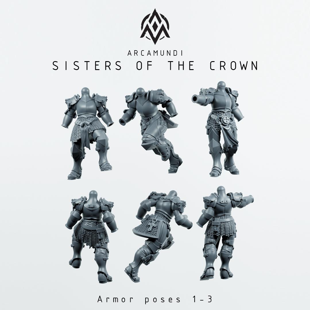 Sisters of the Crown Modular Warrior Nun Miniatures, 32mm Resin Gothic Fantasy Tabletop Set, Customizable Female Fighter Squad