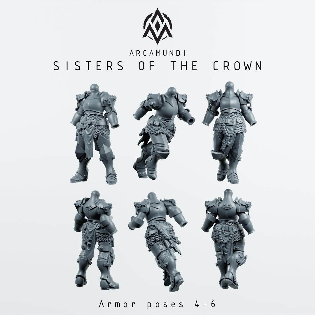 Sisters of the Crown Modular Warrior Nun Miniatures, 32mm Resin Gothic Fantasy Tabletop Set, Customizable Female Fighter Squad