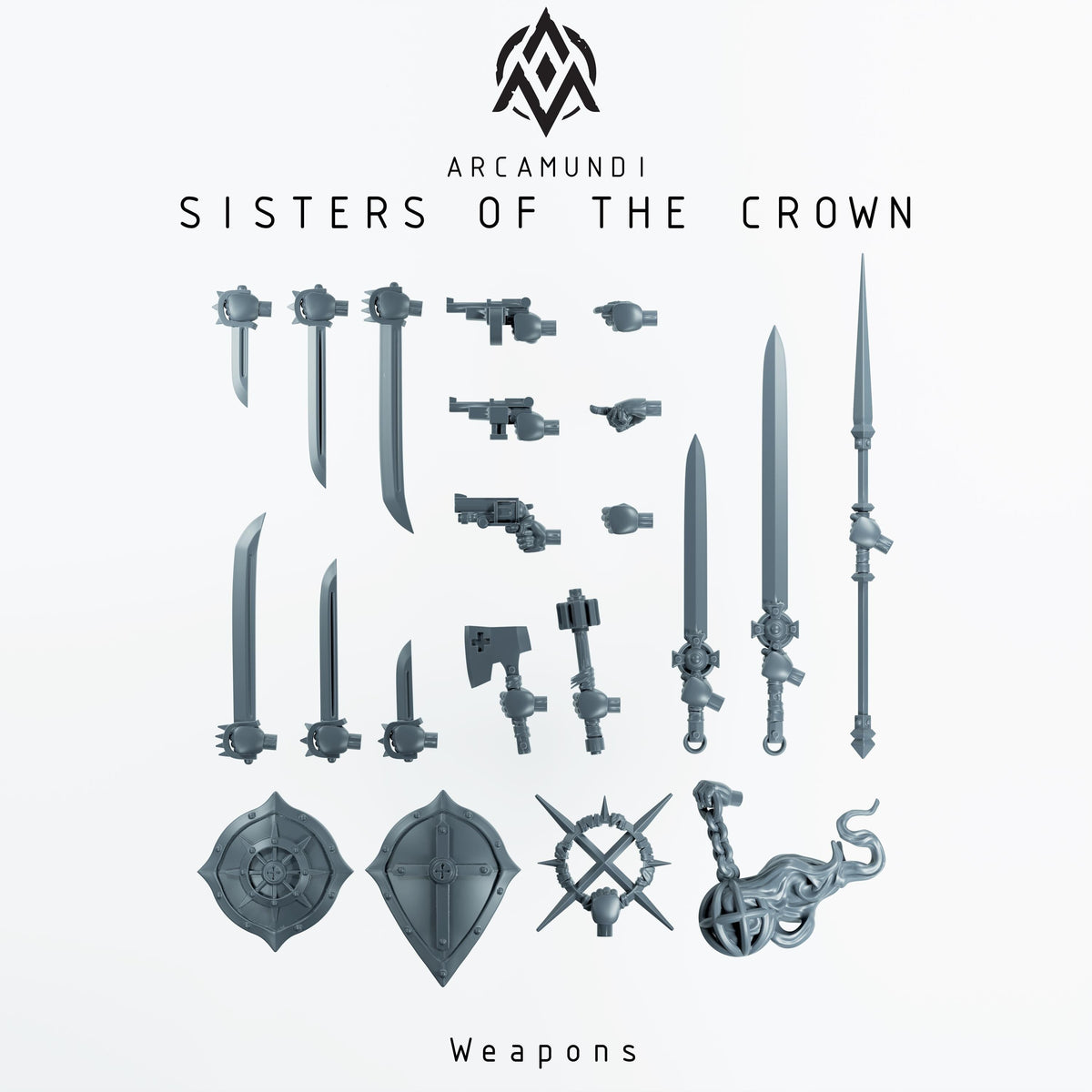 Sisters of the Crown Modular Warrior Nun Miniatures, 32mm Resin Gothic Fantasy Tabletop Set, Customizable Female Fighter Squad