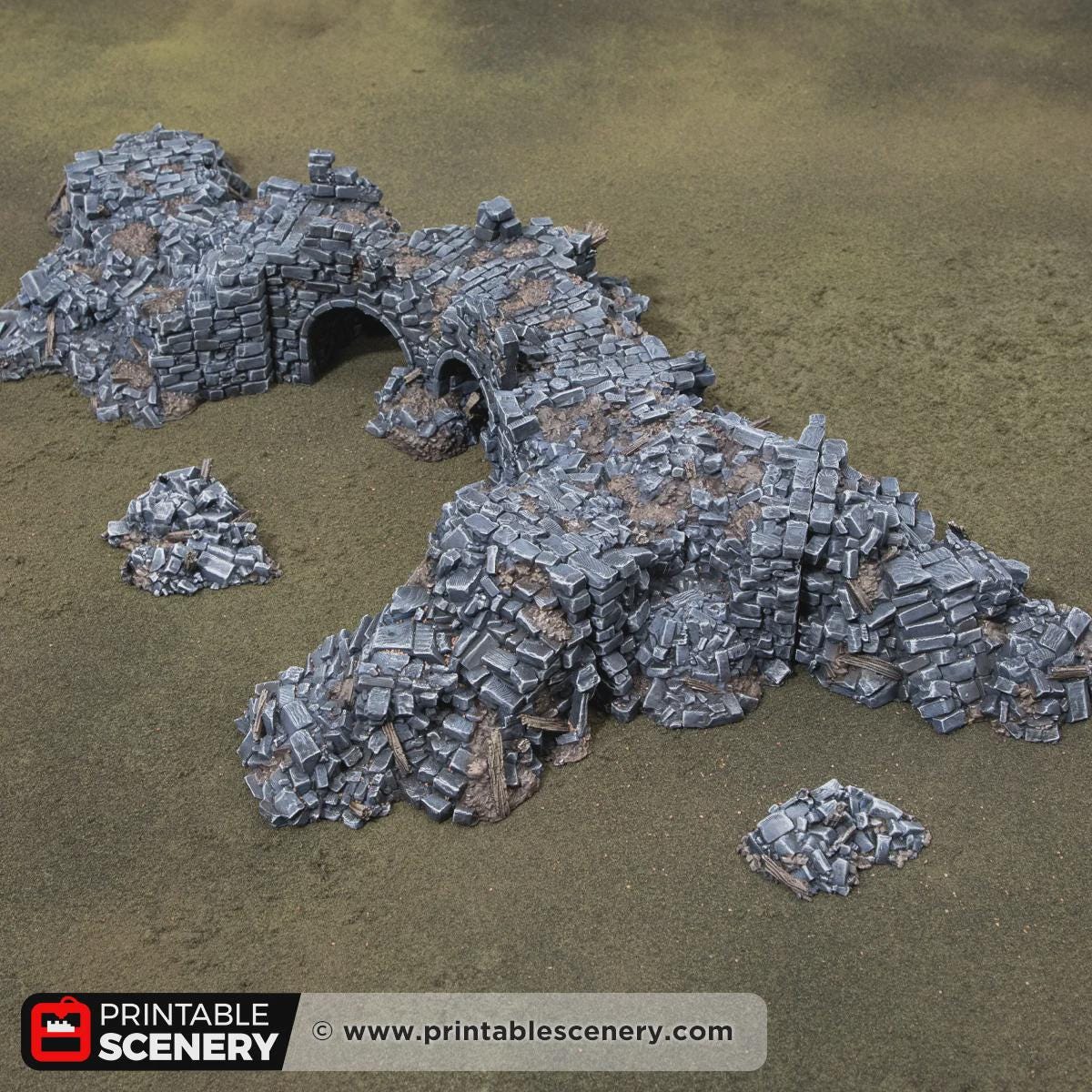 Ruined Gothic Buildings Terrain, 32mm Modular Fantasy Ruins, Broken Bridge and Rubble, Tabletop Battlefield Scenery