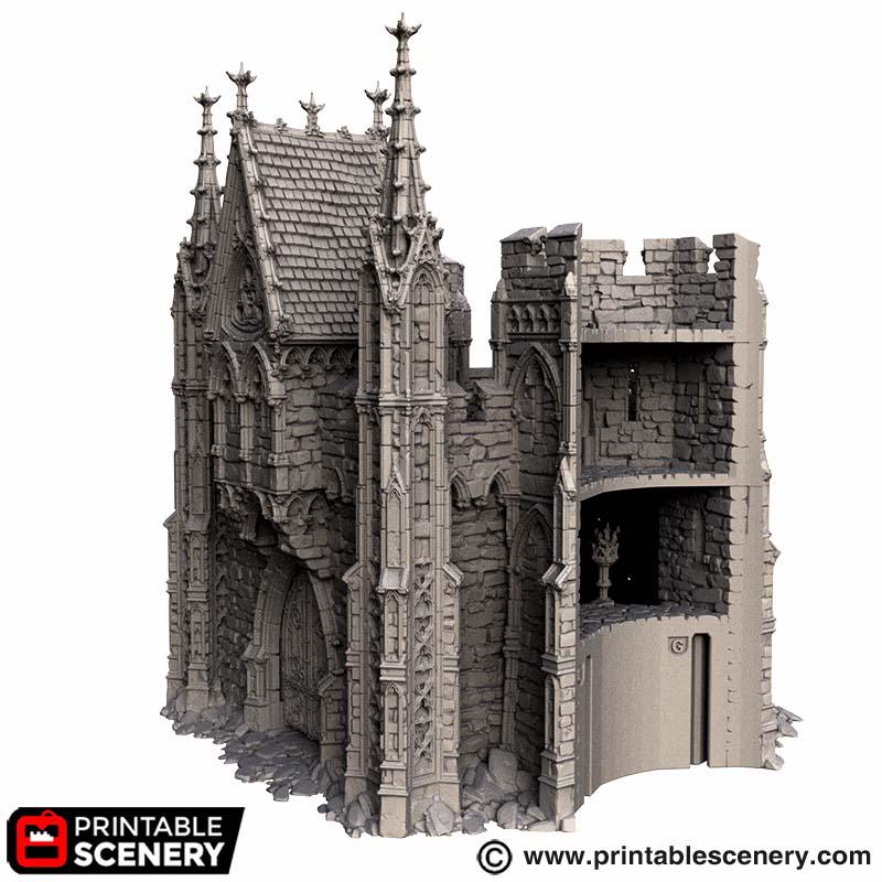 Gothic Gatehouse Terrain, 32mm Dark Fantasy Fortress Entrance, Modular Castle Towers, Tabletop Scenery