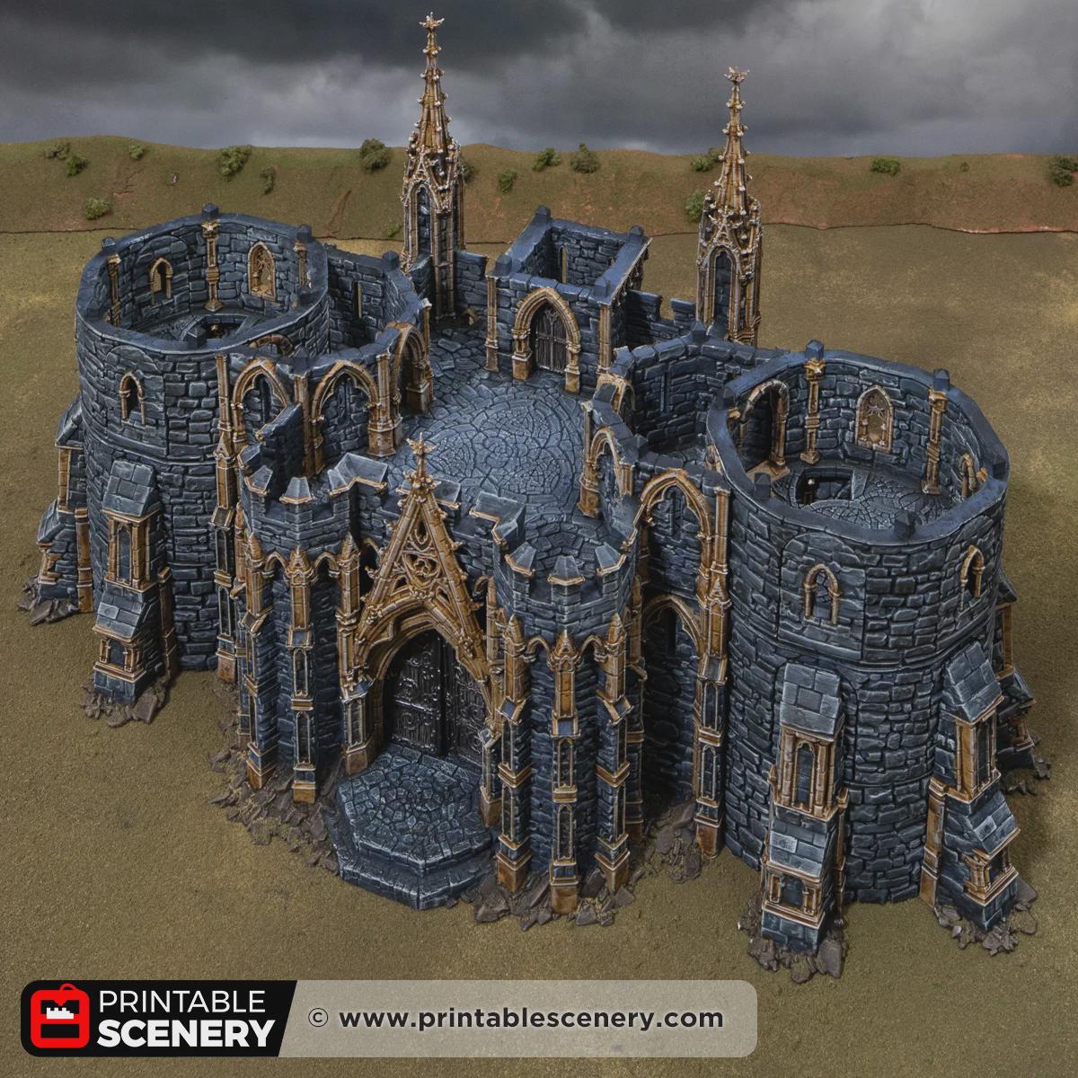 Gothic Gatehouse Terrain, 32mm Dark Fantasy Fortress Entrance, Modular Castle Towers, Tabletop Scenery