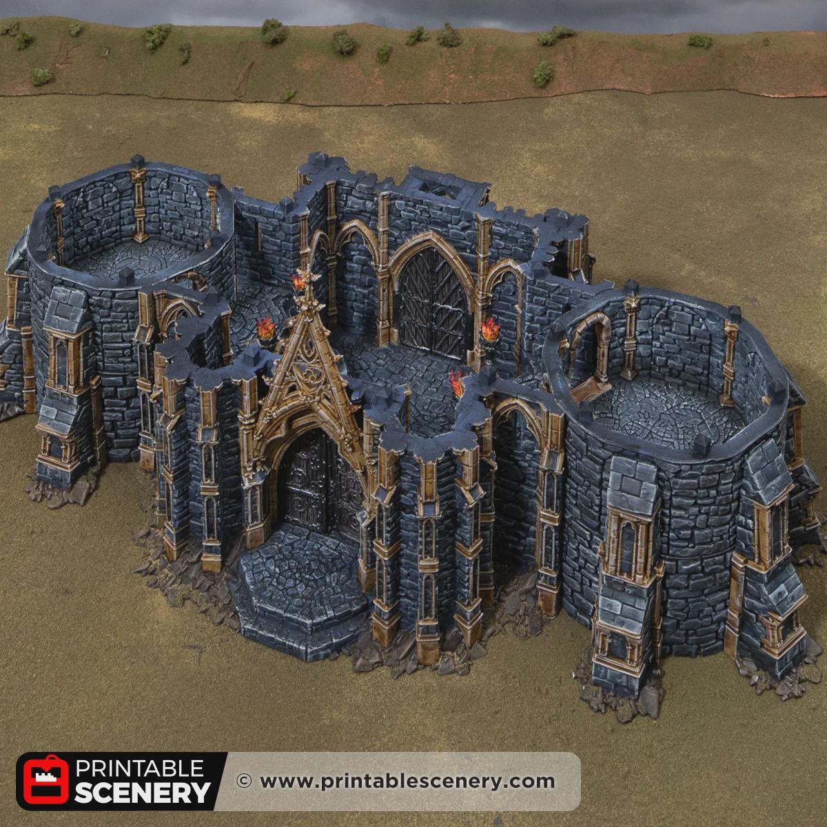 Gothic Gatehouse Terrain, 32mm Dark Fantasy Fortress Entrance, Modular Castle Towers, Tabletop Scenery