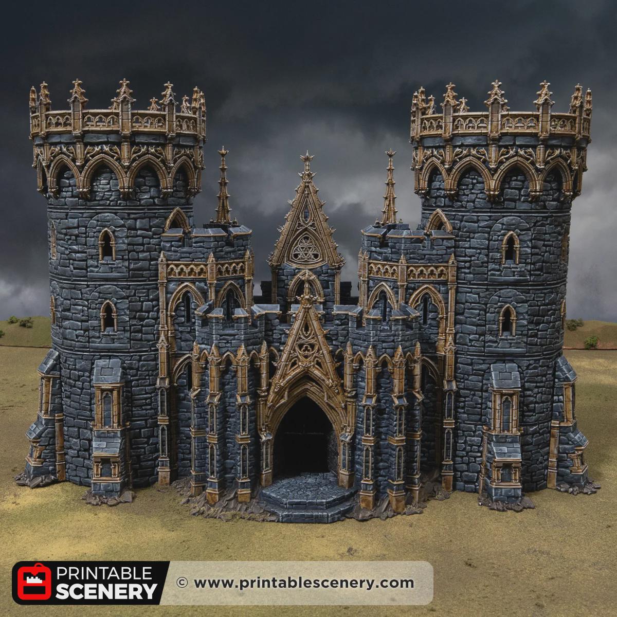 Gothic Gatehouse Terrain, 32mm Dark Fantasy Fortress Entrance, Modular Castle Towers, Tabletop Scenery