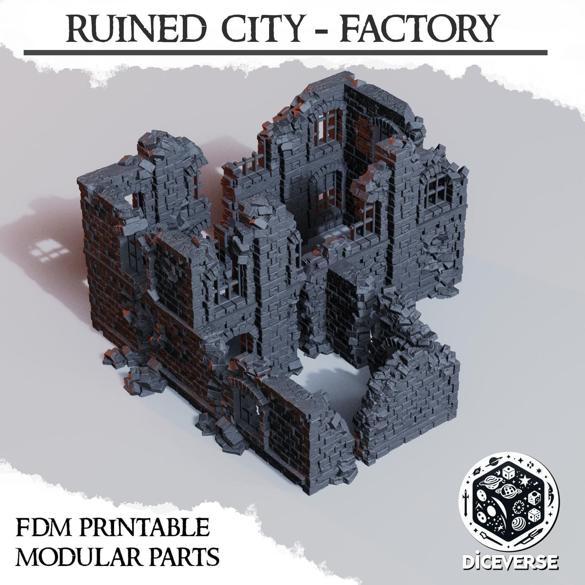 Ruined Factory Terrain Set, 32mm Modular City Ruins, Industrial Battlefield Building, Line of Sight Blocking Tabletop Scenery
