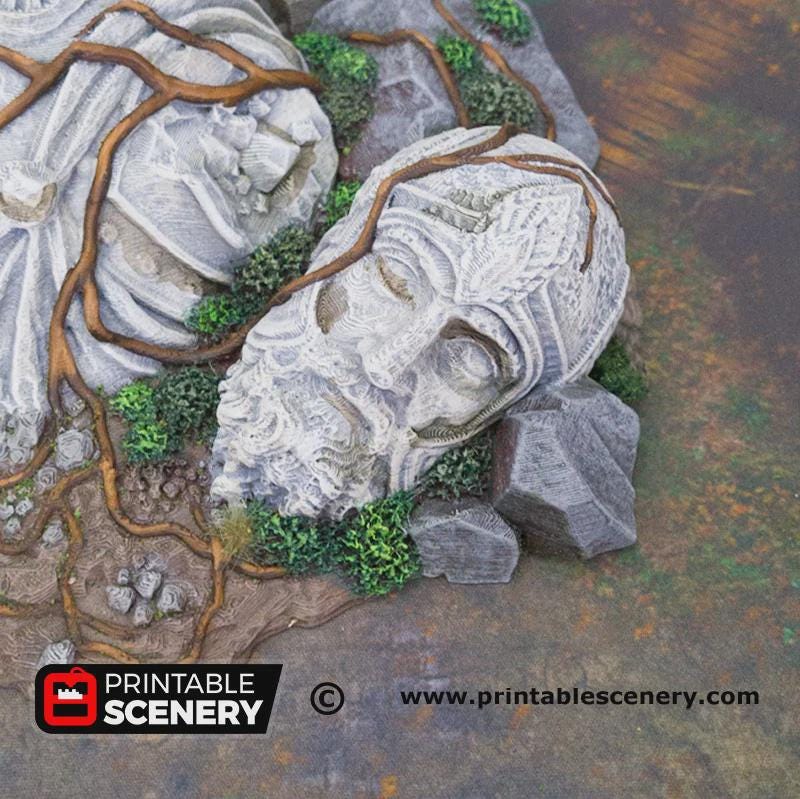 Giant Statue Ruins Scatter Terrain | Fallen God Monument Tabletop Scenery | Fantasy Wargaming Objective Marker | 3D Printed