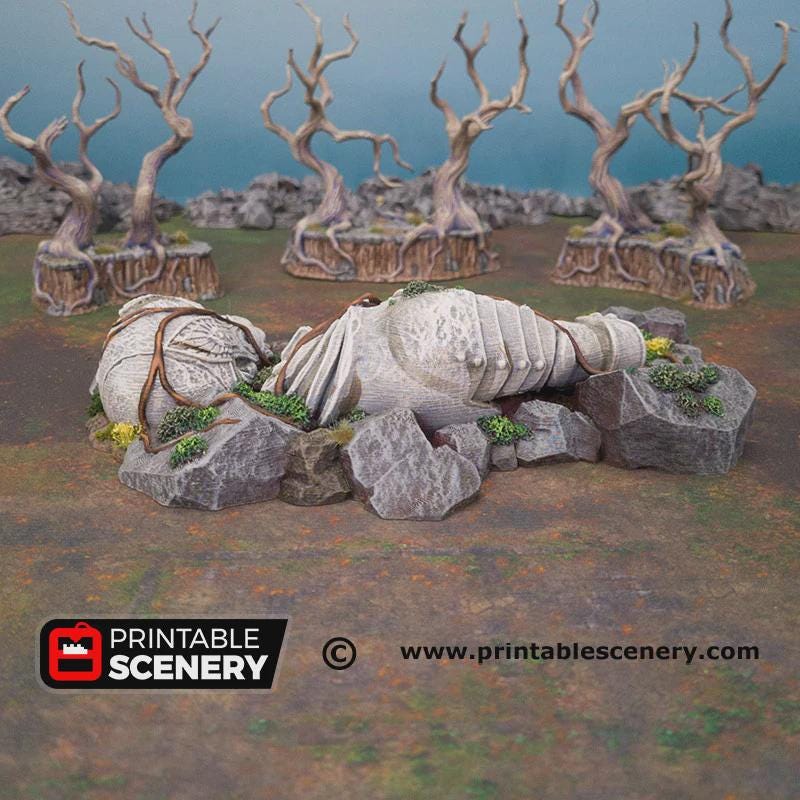 Giant Statue Ruins Scatter Terrain | Fallen God Monument Tabletop Scenery | Fantasy Wargaming Objective Marker | 3D Printed